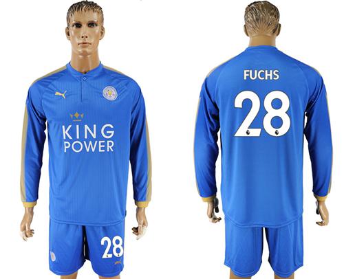 Leicester City #28 Fuchs Home Long Sleeves Soccer Club Jersey